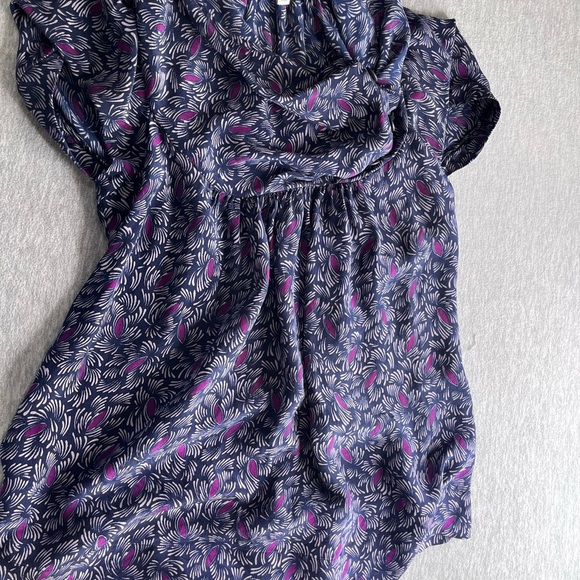 Odille Blue and White Ruffled Flutter Sleeve Blouse - Picture 4 of 6